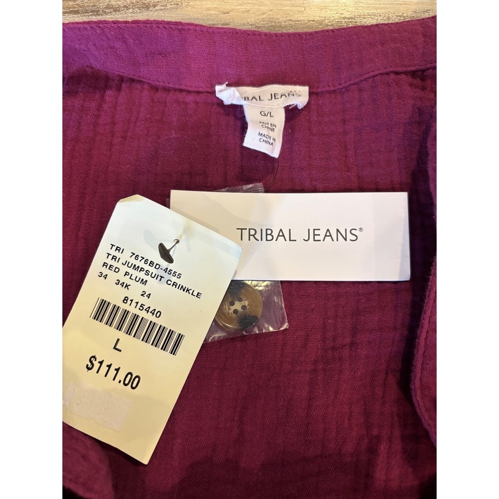 NWTO Tribal Jeans Sloane Cotton Guaze Belted Jumpsuit W/Pockets womens' sz large - Picture 5 of 15